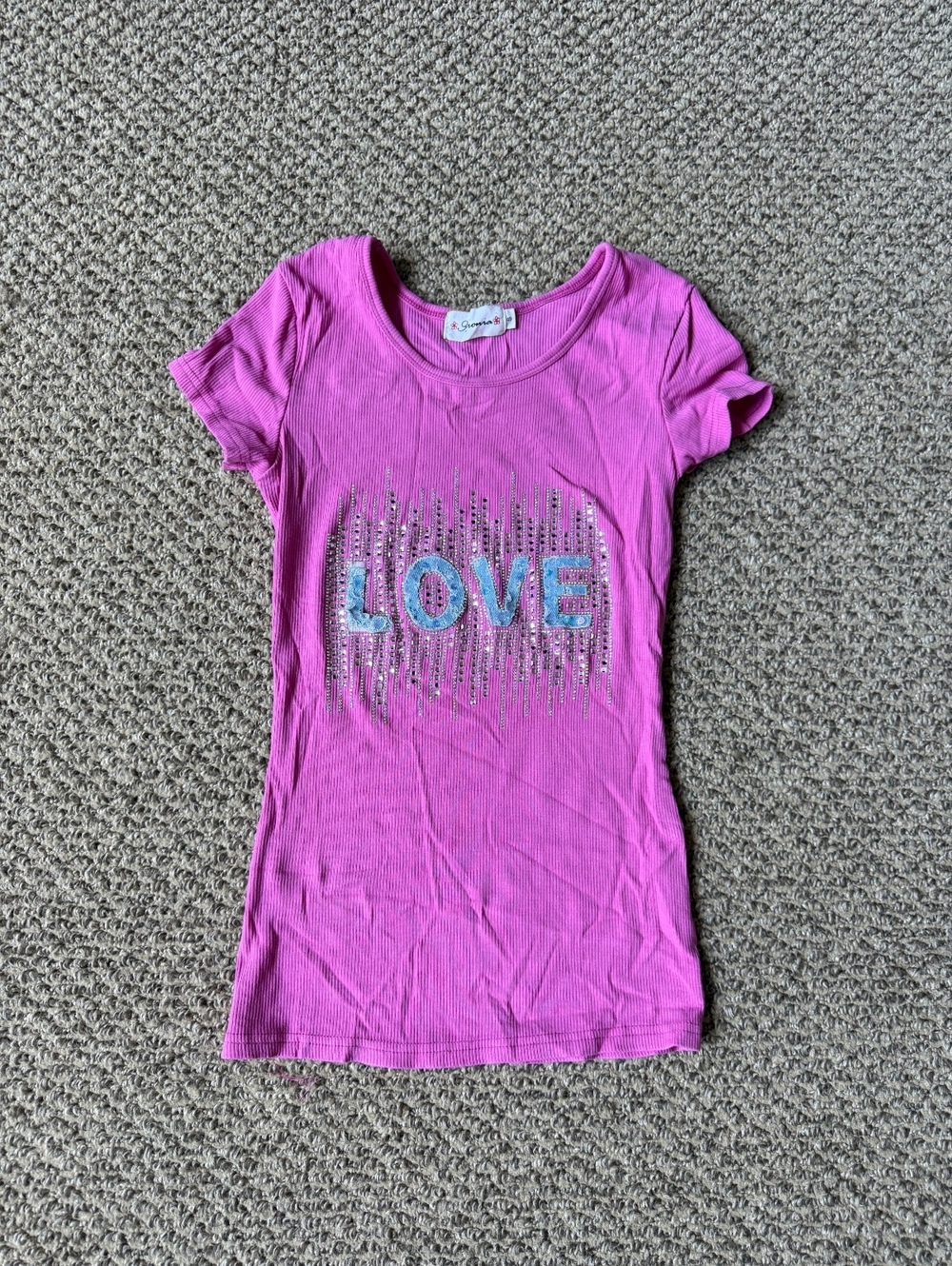 y2k pink Love baby tee stretchy slim fit shirt